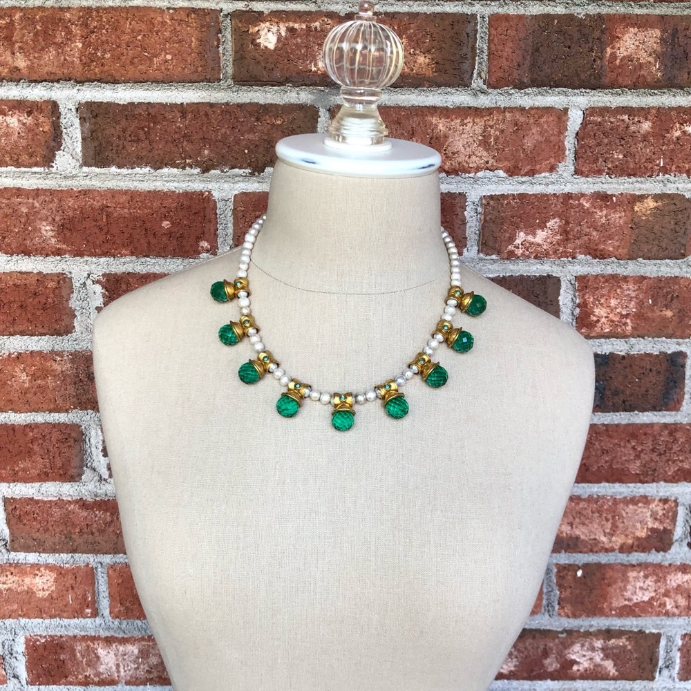 Gypsy Handmade Freshwater Pearl & Emerald Necklace